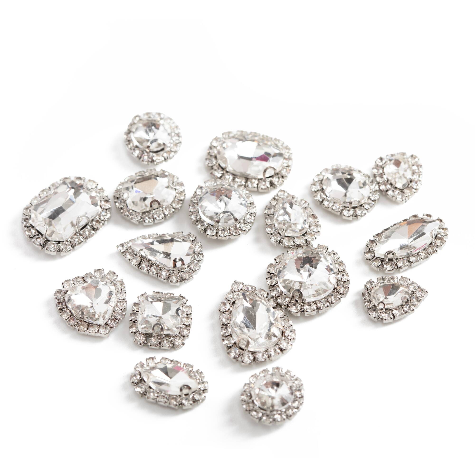 CousinDIY Silver Cupchain Crystal Glass Sew-On Rhinestones, 17ct.